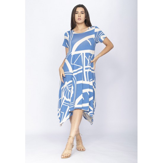 Vestido Saruel Malha Manga Curta Estampa Lagoa Botânica