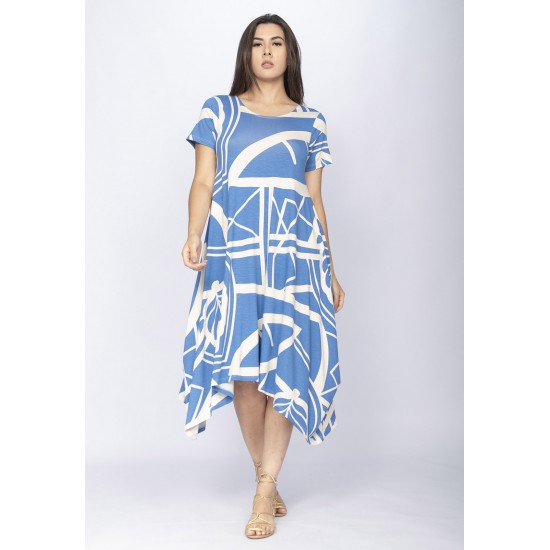 Vestido Saruel Malha Manga Curta Estampa Lagoa Botânica
