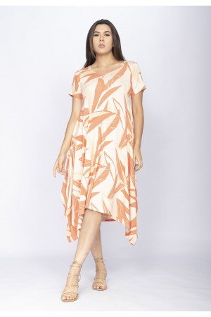 Vestido Saruel Malha Manga Curta Estampa Selvagem Laranja