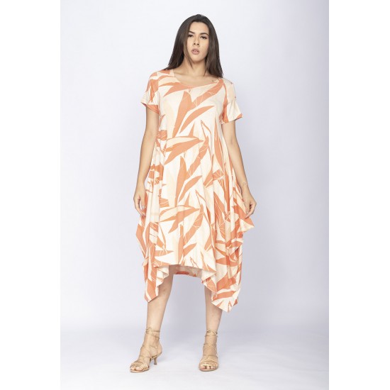 Vestido Saruel Malha Manga Curta Estampa Selvagem Laranja
