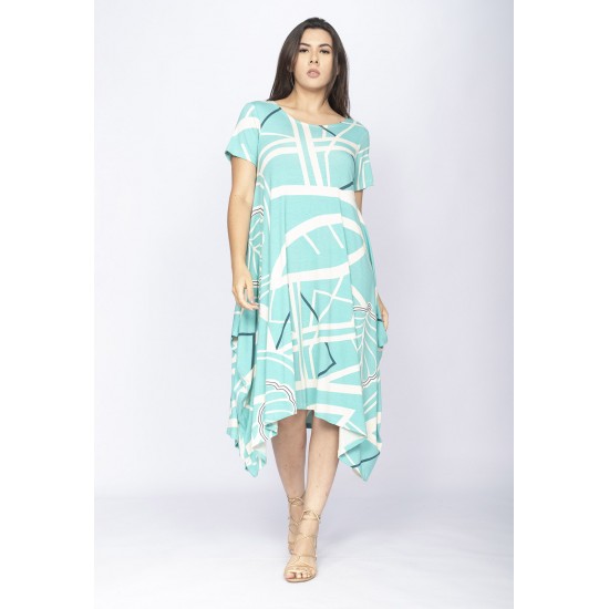Vestido Saruel Malha Manga Curta Estampa Aqua Flora