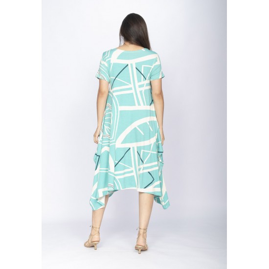 Vestido Saruel Malha Manga Curta Estampa Aqua Flora