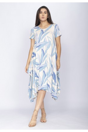 Vestido Saruel Malha Manga Curta Estampa Selvagem Blue