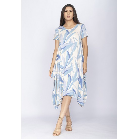 Vestido Saruel Malha Manga Curta Estampa Selvagem Blue
