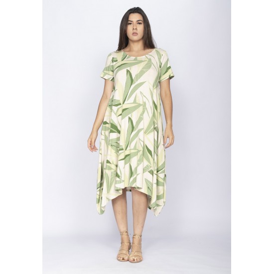 Vestido Saruel Malha Manga Curta Estampa Verde Selvagem