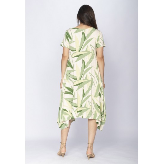 Vestido Saruel Malha Manga Curta Estampa Verde Selvagem