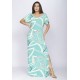 Vestido Longo Malha Fenda na Lateral Estampa Aqua Flora