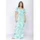 Vestido Longo Malha Fenda na Lateral Estampa Aqua Flora