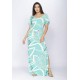 Vestido Longo Malha Fenda na Lateral Estampa Aqua Flora