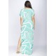 Vestido Longo Malha Fenda na Lateral Estampa Aqua Flora