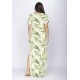 Vestido Longo Malha Fenda na Lateral Estampa Verde Selvagem
