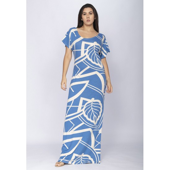 Vestido Longo Malha Fenda na Lateral Estampa Lagoa Botânica