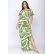 Vestido Longo Malha Fenda na Lateral Estampa Lagoa Botânica Verde