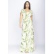 Vestido Longo Malha Gola Canoa Manga Curta Estampa Verde Selvagem