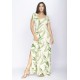 Vestido Longo Malha Gola Canoa Manga Curta Estampa Verde Selvagem