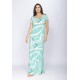 Vestido Longo Malha Gola Canoa Manga Curta Estampa Aqua Flora