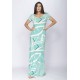 Vestido Longo Malha Gola Canoa Manga Curta Estampa Aqua Flora