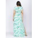 Vestido Longo Malha Gola Canoa Manga Curta Estampa Aqua Flora