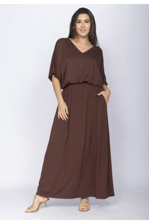 Vestido Longo Plus Malha Marrom