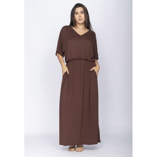 Vestido Longo Plus Malha Marrom