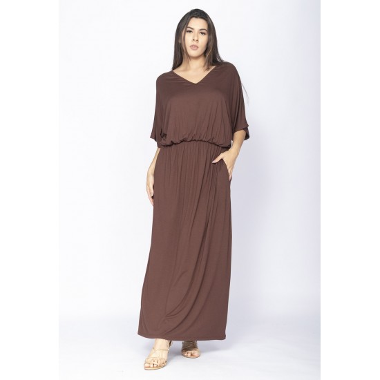 Vestido Longo Plus Malha Marrom