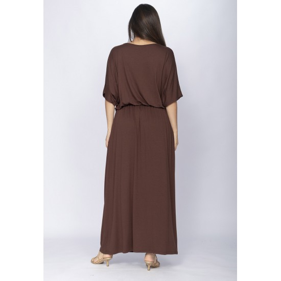 Vestido Longo Plus Malha Marrom