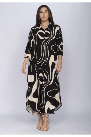 Vestido Chemise Tapajó Viscose Traços da Natureza Preto