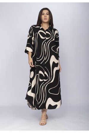 Vestido Chemise Tapajó Viscose Traços da Natureza Preto