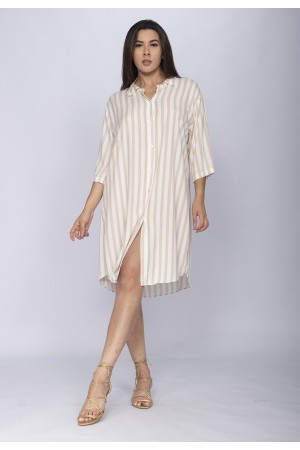 Vestido Chemise Curto Tapajó Viscose Areia Listrado