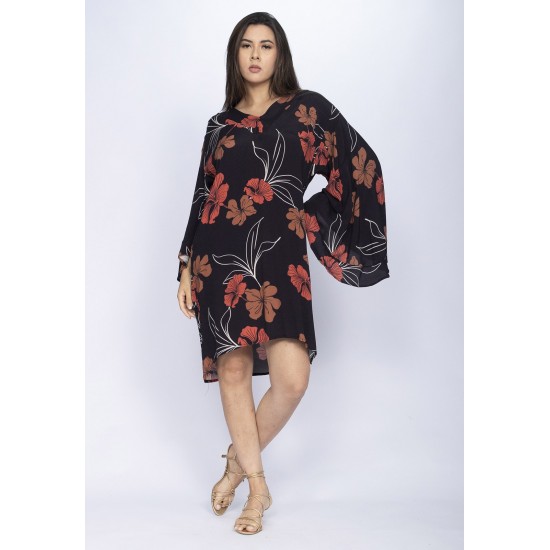 Vestido Curto Estampa Rosas da Floresta