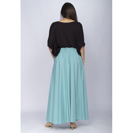 Saia Midi com Zíper Turquesa Suave