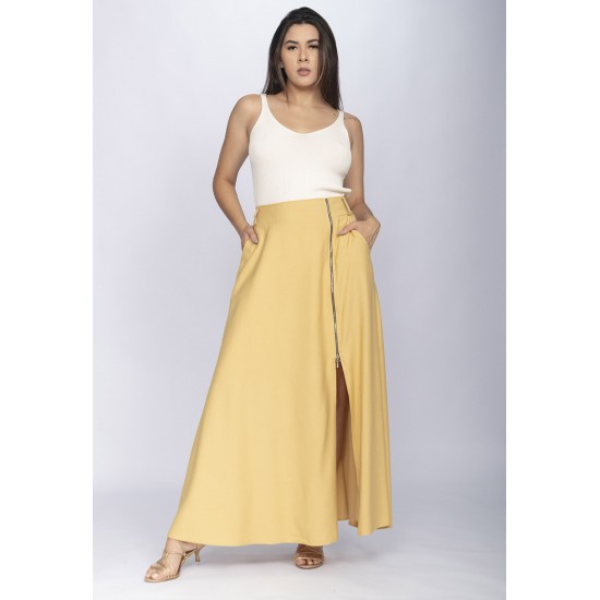 Saia Midi com Zíper Amarelo Dijon