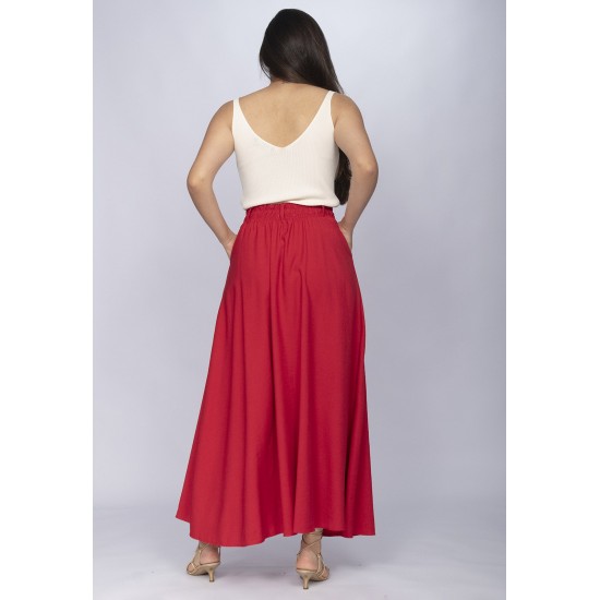 Saia Midi com Zíper Vermelho Vivo