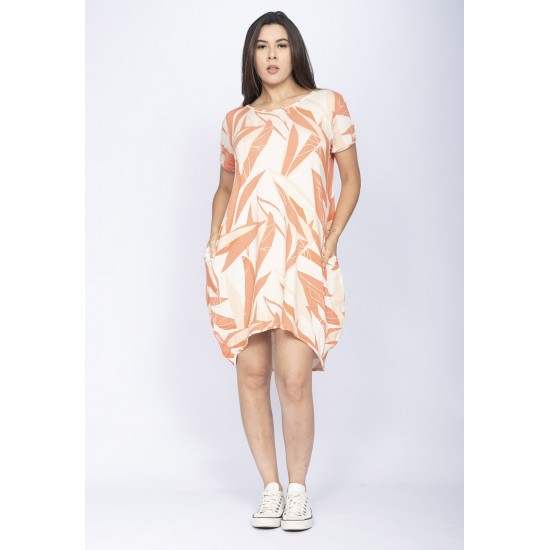 Vestido Curto Malha Amplo Always Estampa Verde Selvagem Laranja