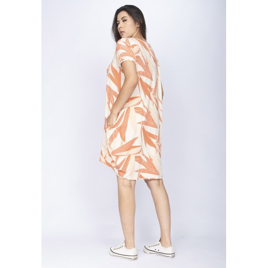 Vestido Curto Malha Amplo Always Estampa Verde Selvagem Laranja