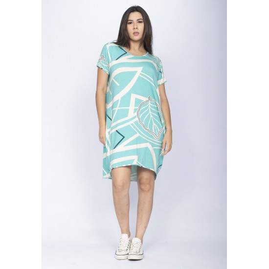 Vestido Curto Malha Amplo Always Estampa Aqua Flora