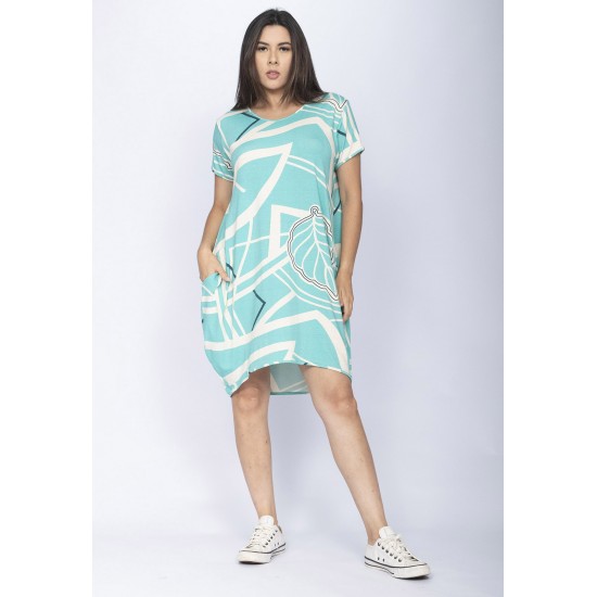 Vestido Curto Malha Amplo Always Estampa Aqua Flora