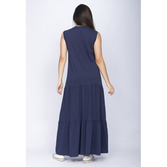 Vestido Longo Regata Folha Azul