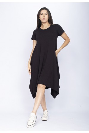 Vestido Saruel Manga Curta Malha Preto