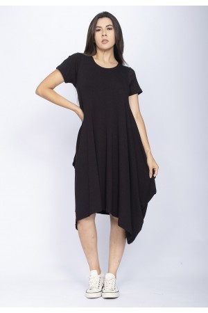 Vestido Saruel Manga Curta Malha Preto