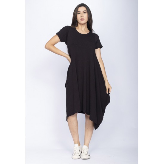 Vestido Saruel Manga Curta Malha Preto