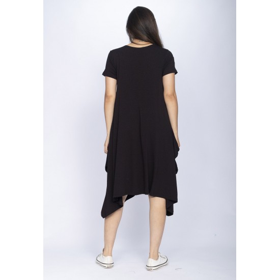 Vestido Saruel Manga Curta Malha Preto