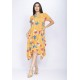 Vestido Saruel Manga Curta Malha Estampa Laranja Floral