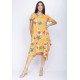 Vestido Saruel Manga Curta Malha Estampa Laranja Floral