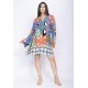 Vestido Curto Manga Ampla Estampa Tucanê