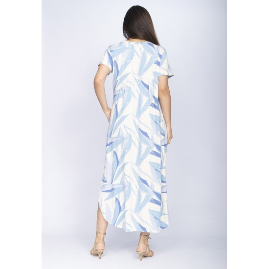 Vestido Midi Abapã Malha com Bolso Estampa Verde Selvagem Blue