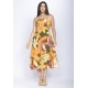 Vestido Midi Amazó Alça Fina Estampa Flowers & Tucanos