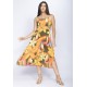 Vestido Midi Amazó Alça Fina Estampa Flowers & Tucanos