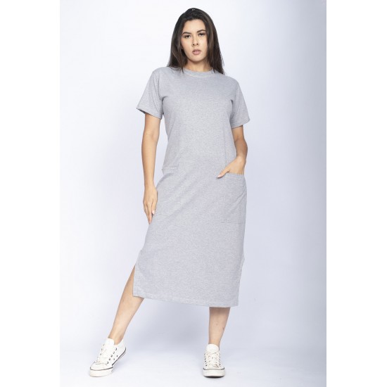 Vestido Midi Easy Algodão Manga Curta Mescla