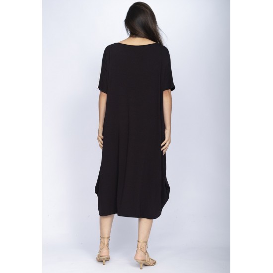 Vestido Midi Malha Amplo Bicolor Preto e Branco